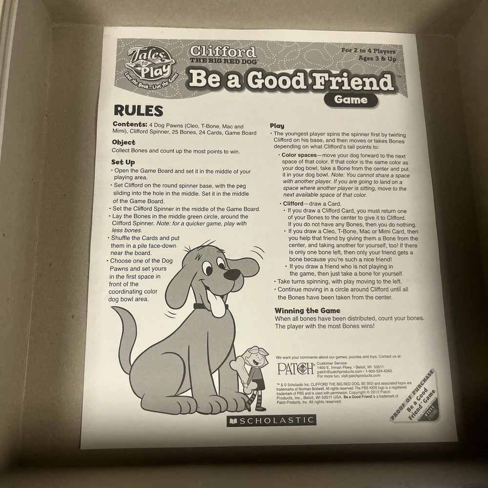 Scholastic Clifford the Big Red‎ Dog Be a Good Friend Board Game Spinner Ages 3+